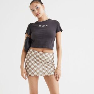 H&M Mesh Mini Skirt M Cream Brown Checked